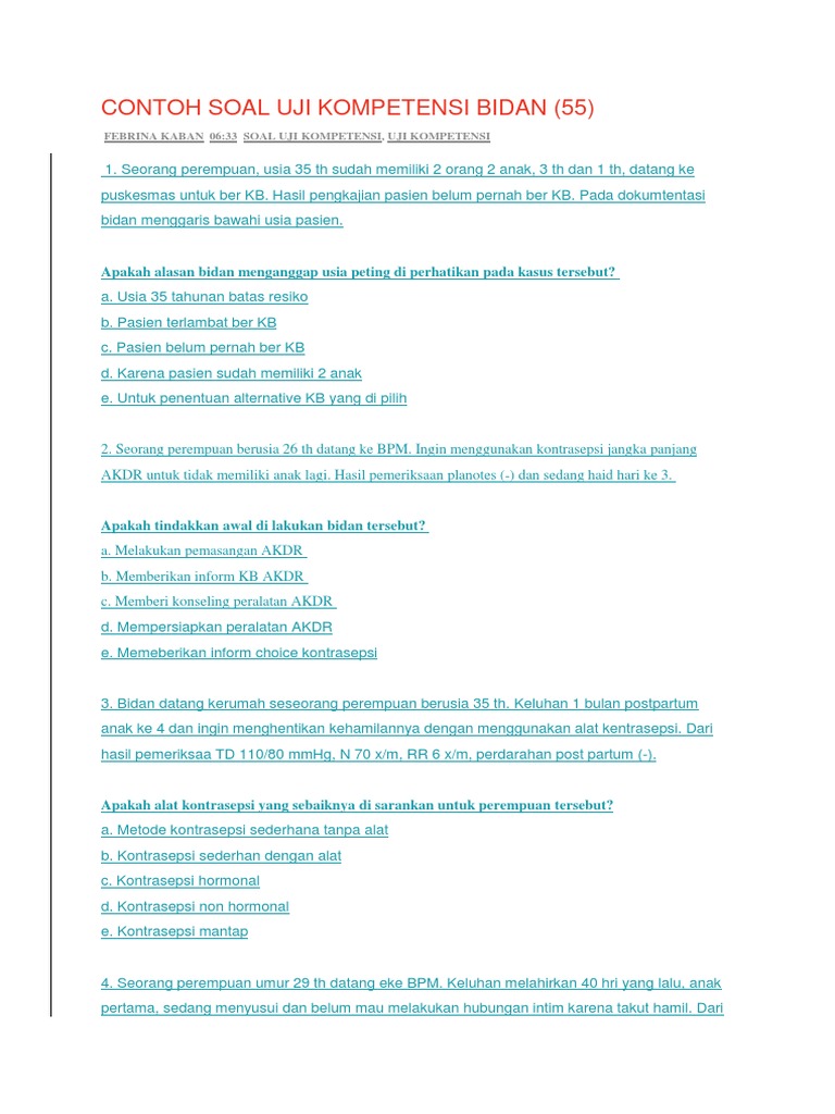 CONTOH SOAL UJI KOMPETENSI BIDAN KB.docx