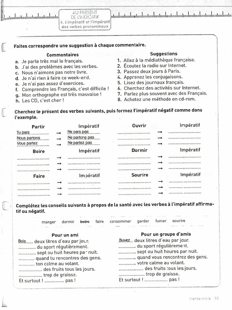 Impératif Présent Exercices à Imprimer Limpératif (Verbes Pronominaux) - Exercices PDF | PDF