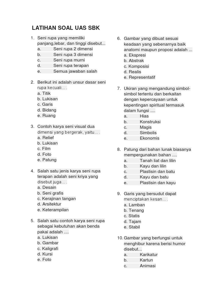 LATIHAN SOAL UAS SBK Untuk Siswacx