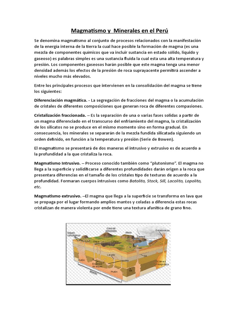 Magmatismo y Minerales en el Perú | PDF | Magma | Roca (geología)