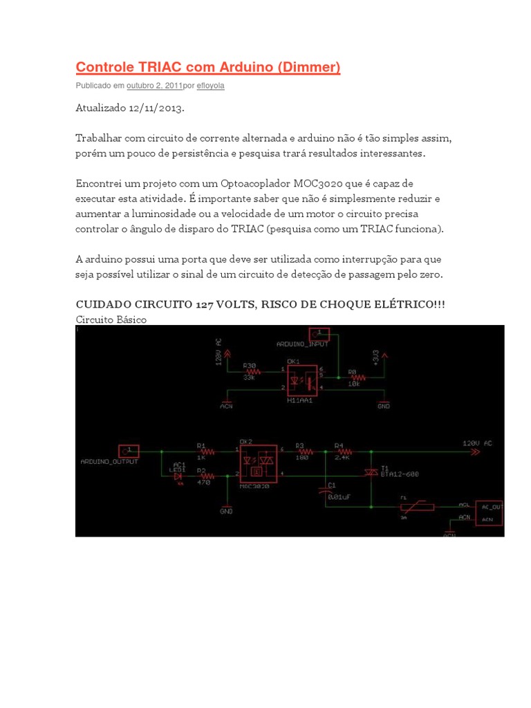 Controle Triac Com Arduinodocx | PDF | Arduino | Rede elétrica