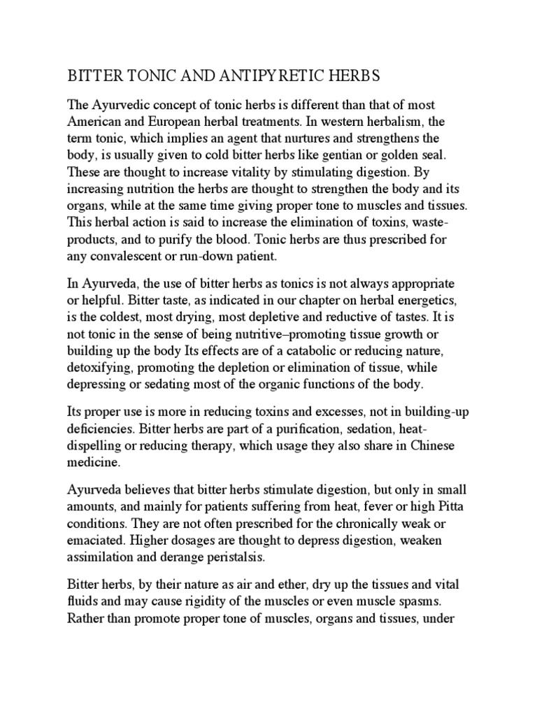 Bitter Tonic and Antipyretic Herbs PDF Herbalism Ayurveda