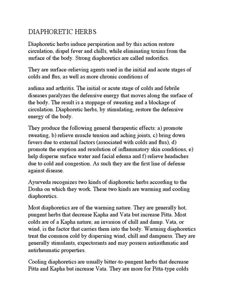 Diaphoretic Herbs Perspiration Ayurveda