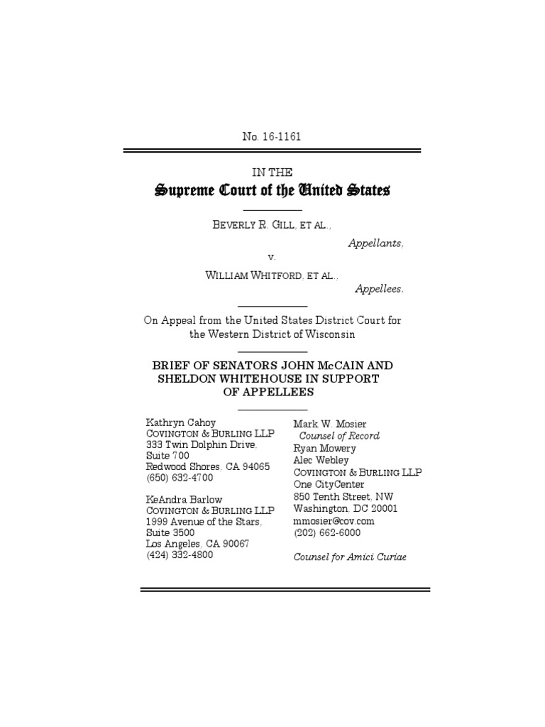 McCain, Whitehouse Amicus Brief in Gill v. Whitford Gerrymandering