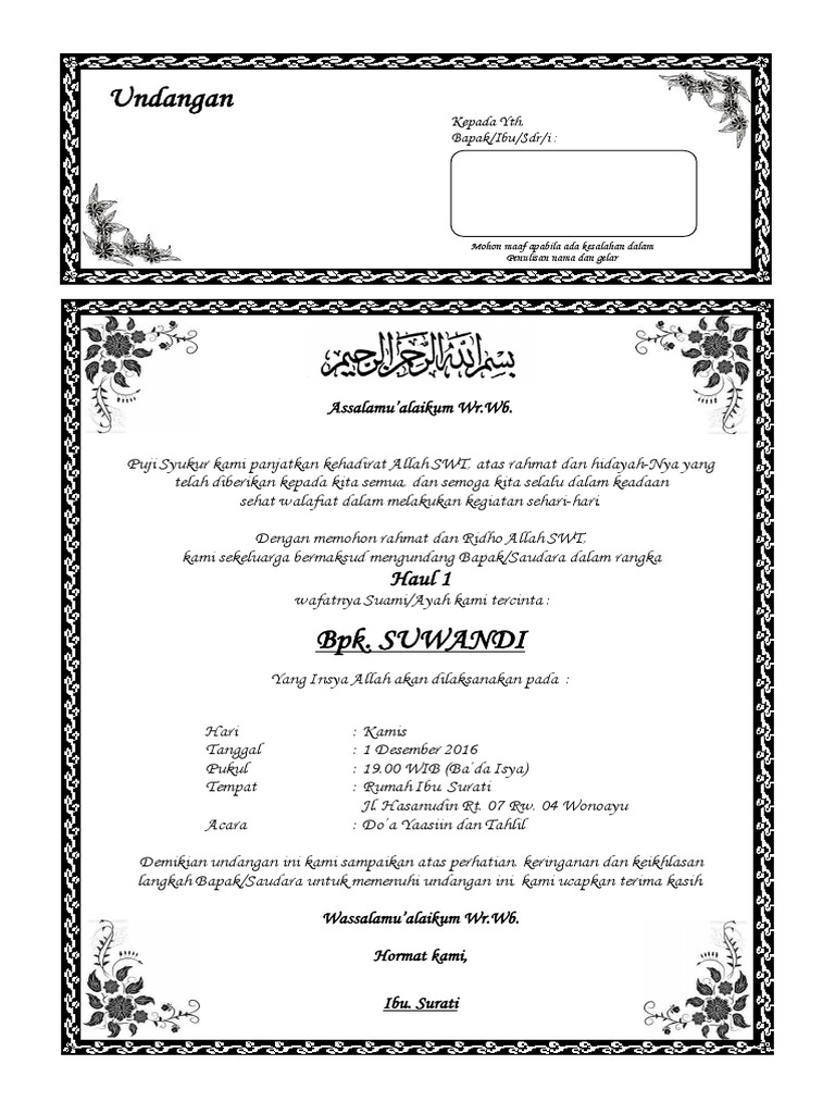  Contoh Surat Undangan Tahlil
