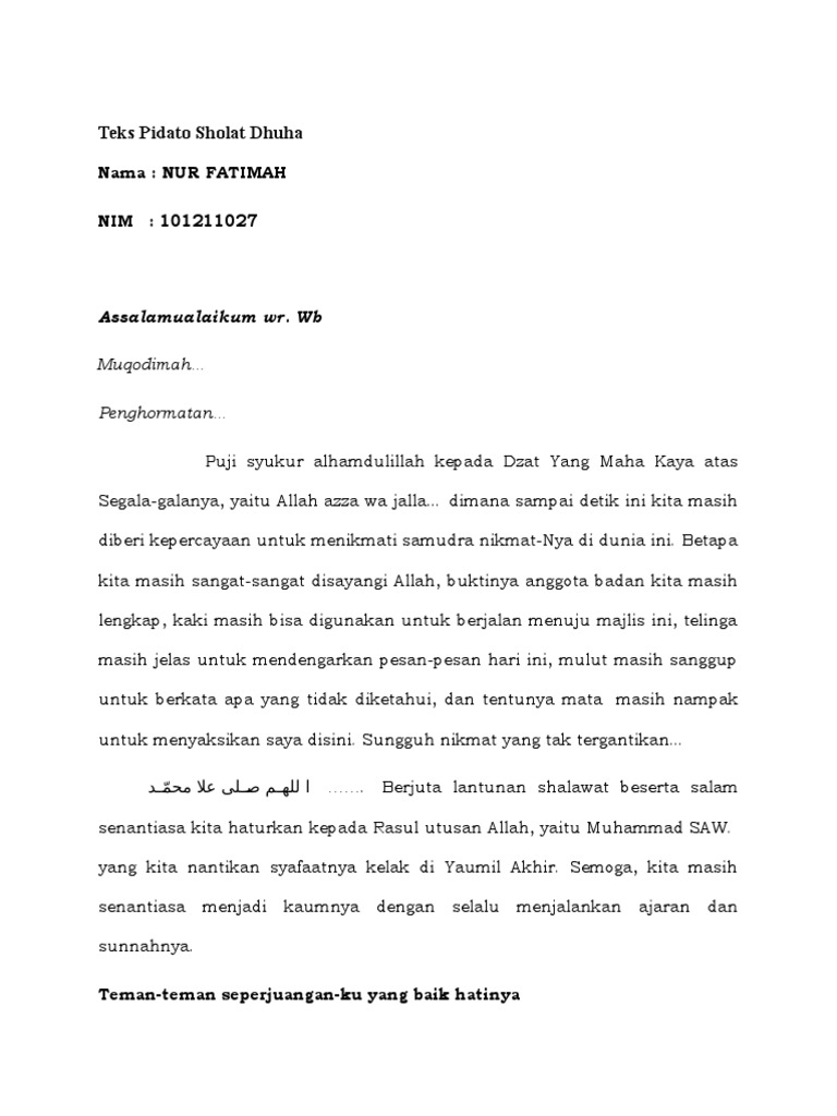 Teks Pidato Sholat Dhuha