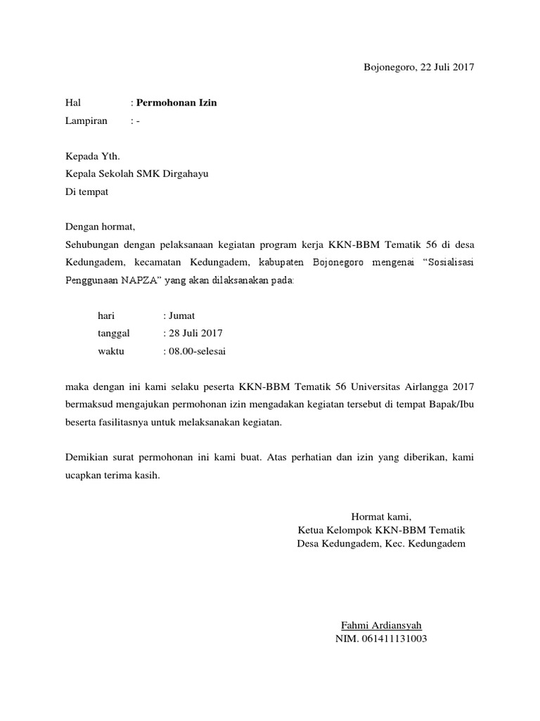 Permohonan Ijin Kkn