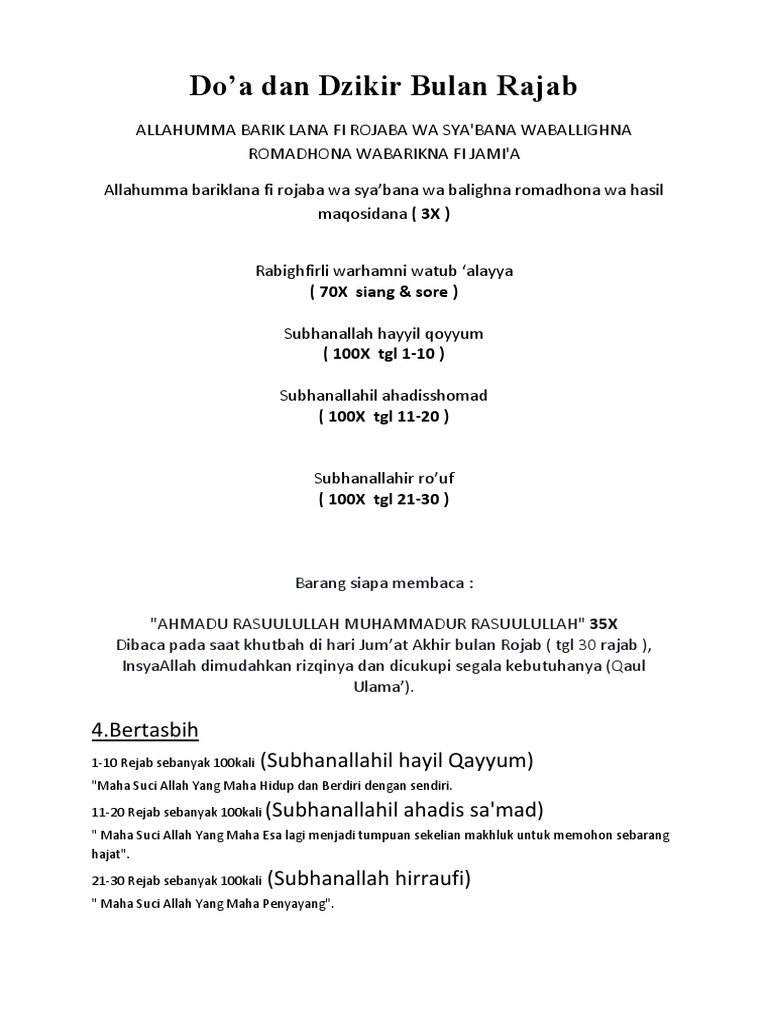Do A Dan Dzikir Bulan Rajab Docx