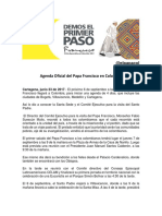Agenda Oficial Del Papa Francisco en Colombia