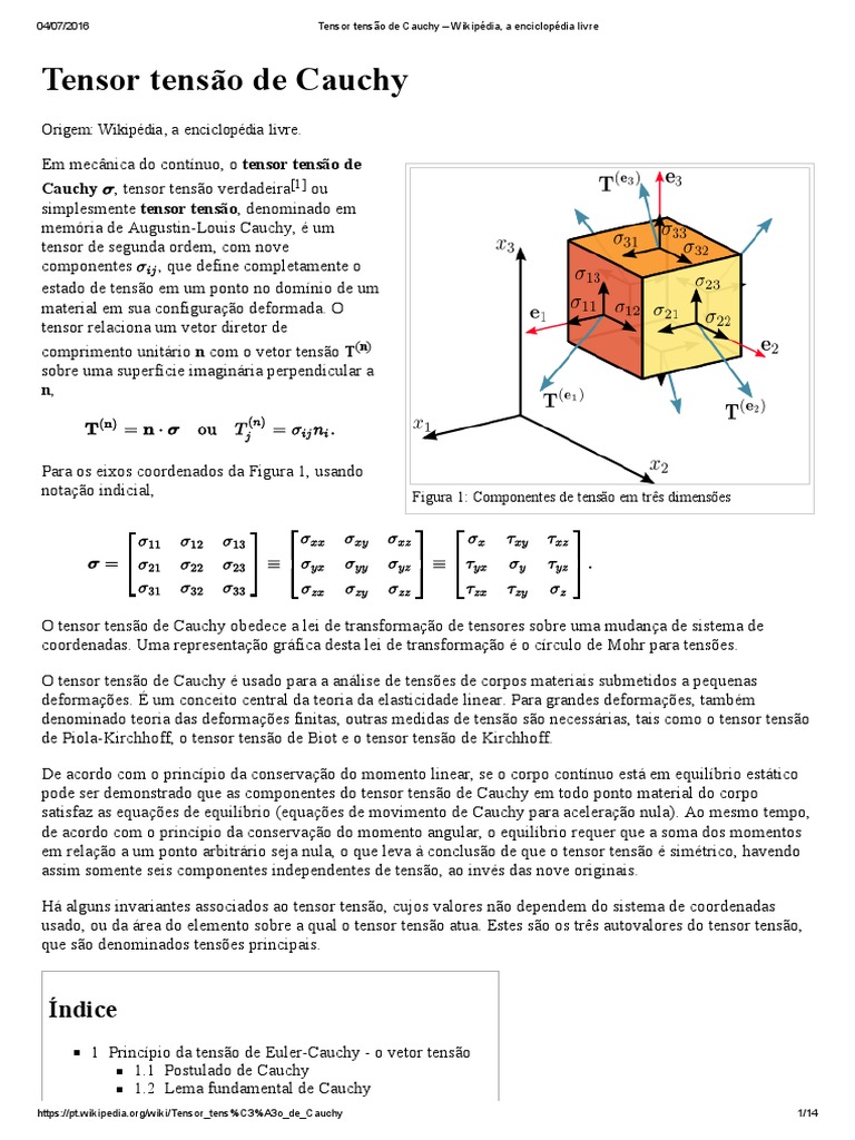 Tensor Tensão de Cauchy - Wikipédia, A Enciclopédia Livre | PDF ...