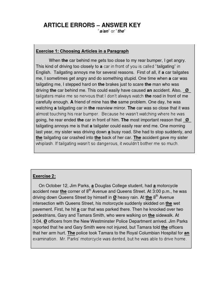 Articles Exercises Answers Pdf Transport Road Transport