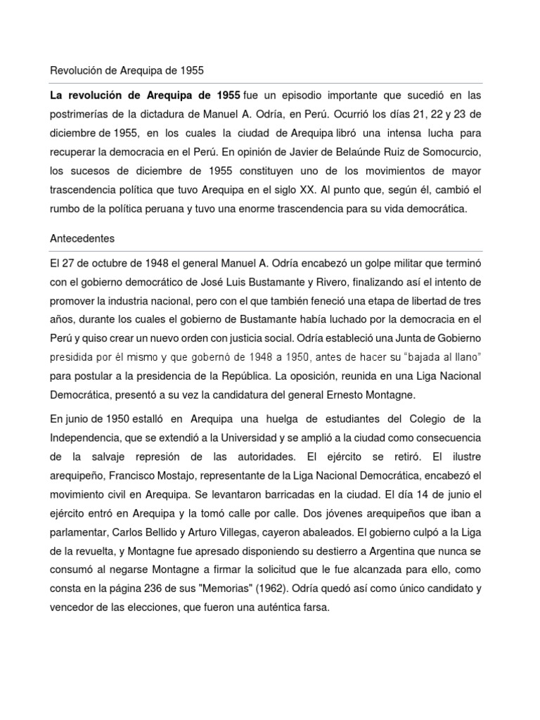 Revolución de Arequipa de 1955 Perú Política