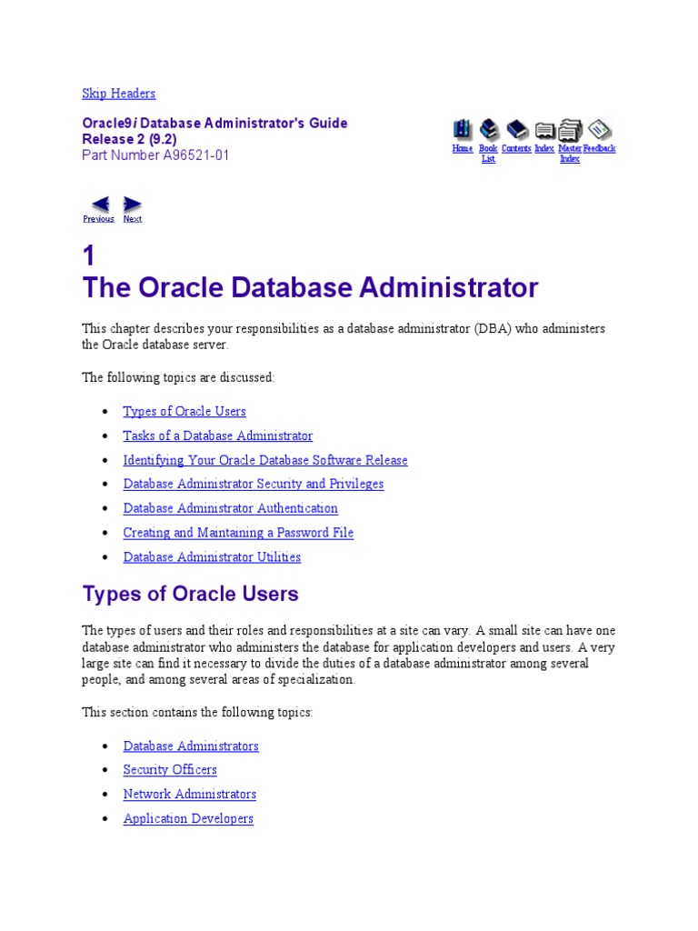 1 The Oracle Database Administrator: Types of Oracle Users | PDF ...