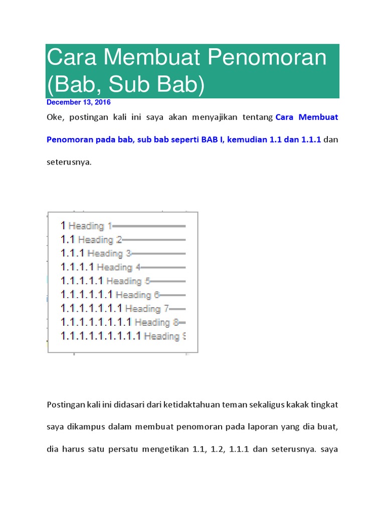 Cara Penomoran Bab dan Subbab di Word | PDF
