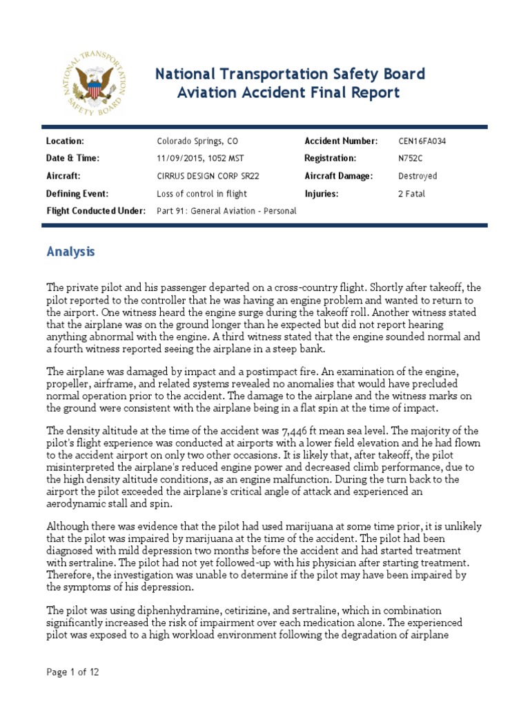 Accident report for deadly 2015 plane crash Aircraft Aerospace