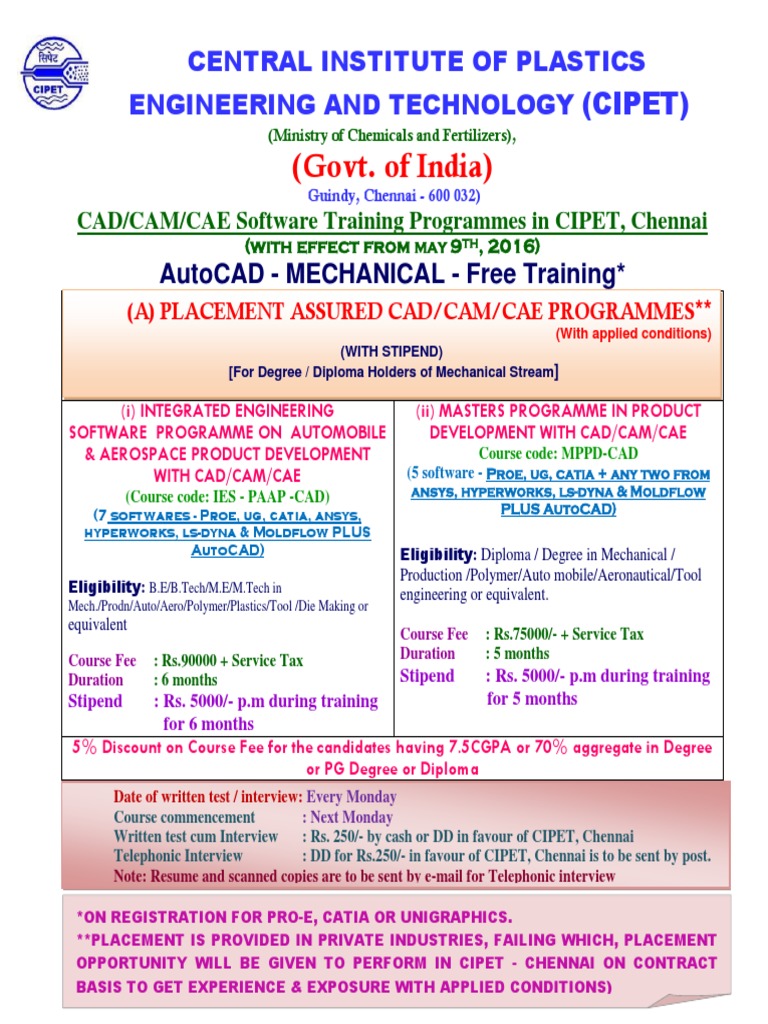 Cadcamcae Course Cipet Chennai 18 05 2016 Download Free PDF