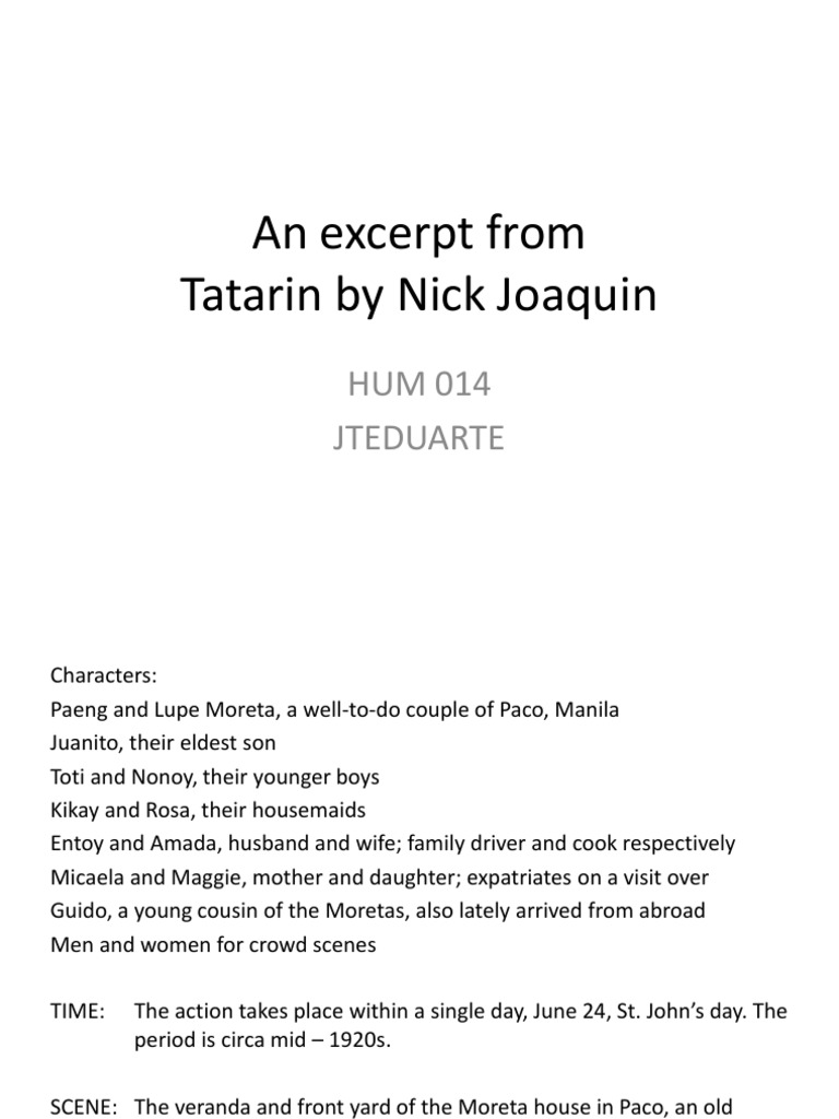 Characters And Setting In Tatarin Excerpt PDF