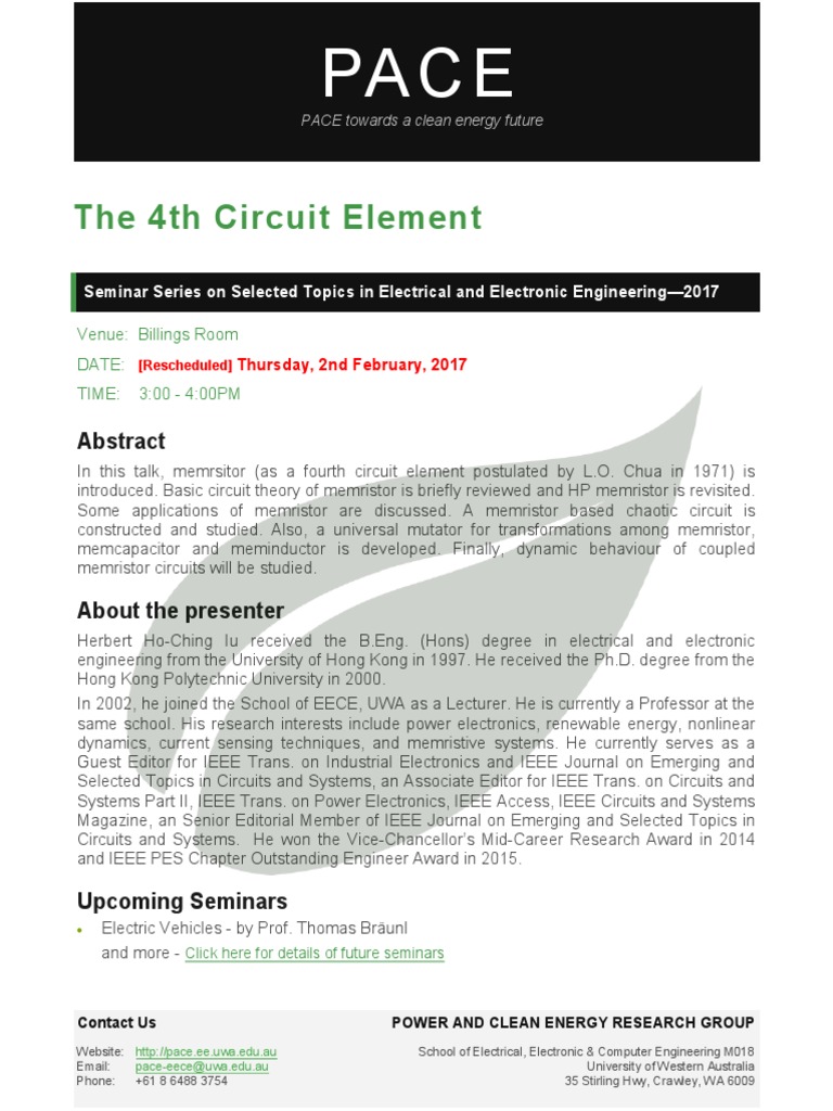The 4th Circuit Element Seminar Series On Selected Topics in