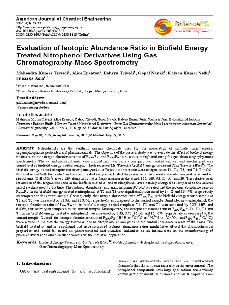 Trivedi Effect - Evaluation of Isotopic Abundance Ratio in Biofield ...