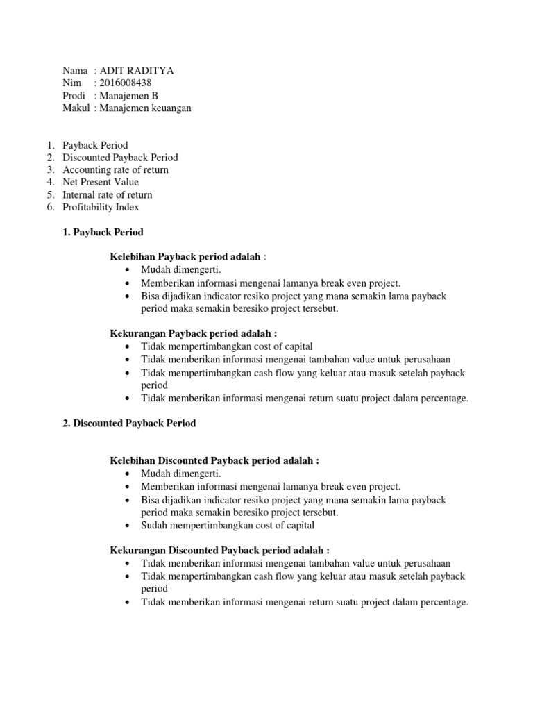 Adit Raditya Kelebihan Payback Period Adalah