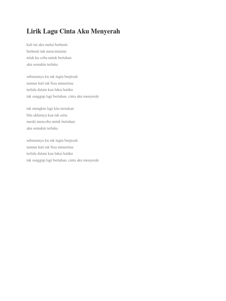 Lirik Lagu Cinta Aku Menyerah Pdf
