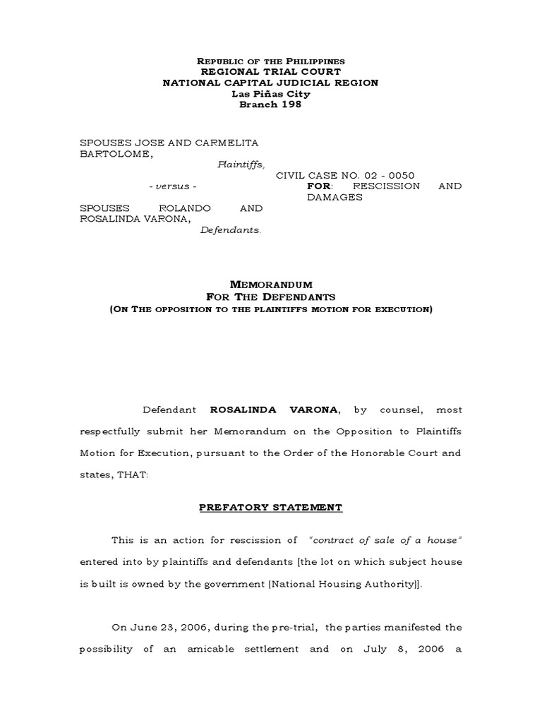 Memorandum Rescission and Damages | PDF | Settlement (Litigation) | Lawsuit