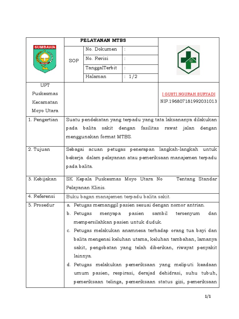 Sop Pelayanan MTBS 1 | PDF | Pengembangan Diri