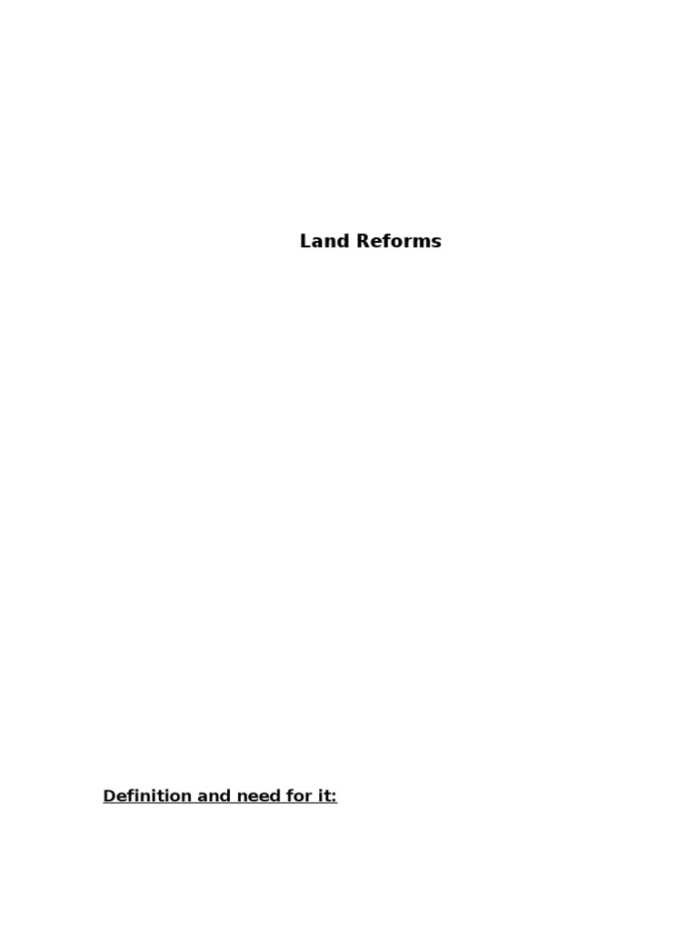 Land Reforms Definition and Need For It PDF Lease Leasehold Estate