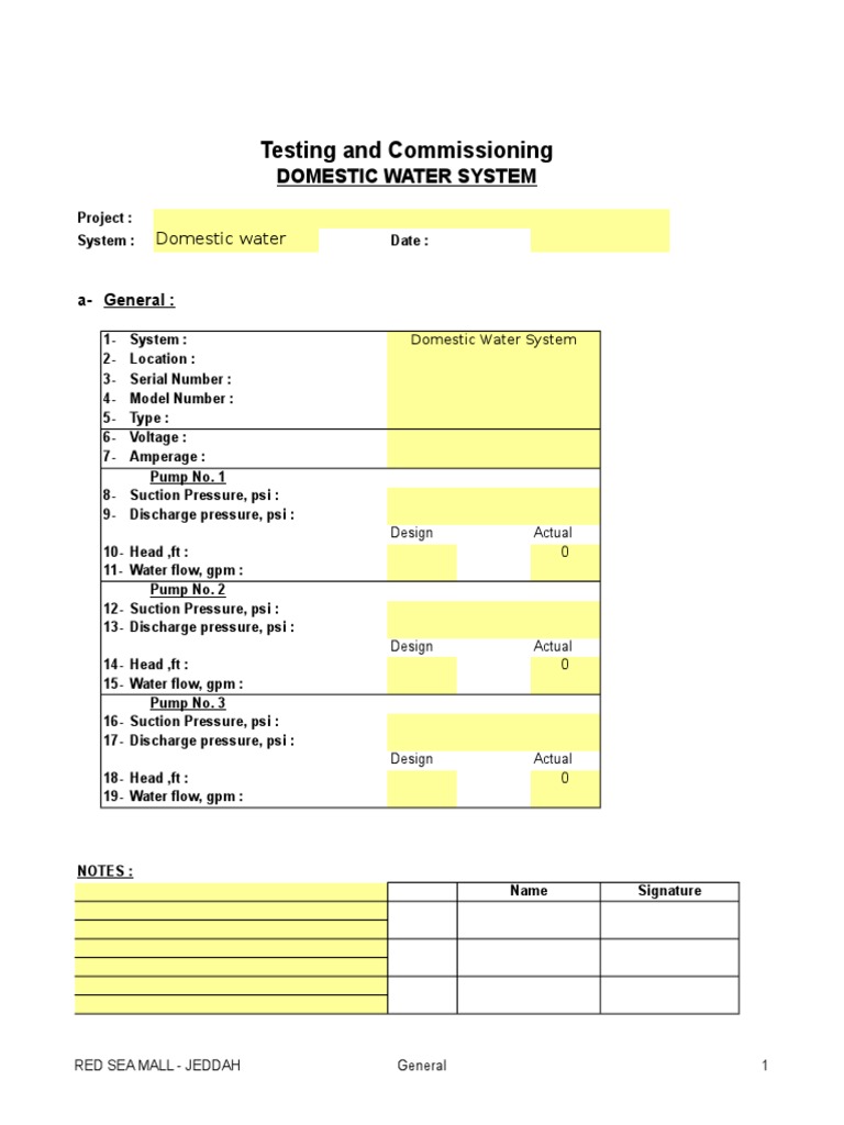 Testing and Commissioning: Domestic Water System | PDF | Pump | Water ...
