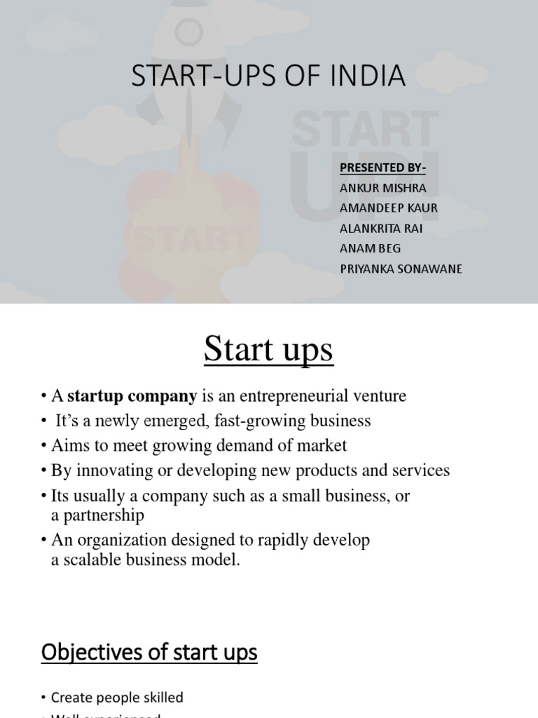 Start Ups Of India Presented By Pdf