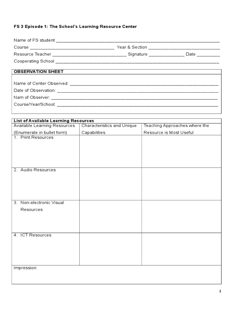 FS 3 Episode 1: The School's Learning Resource Center | PDF ...