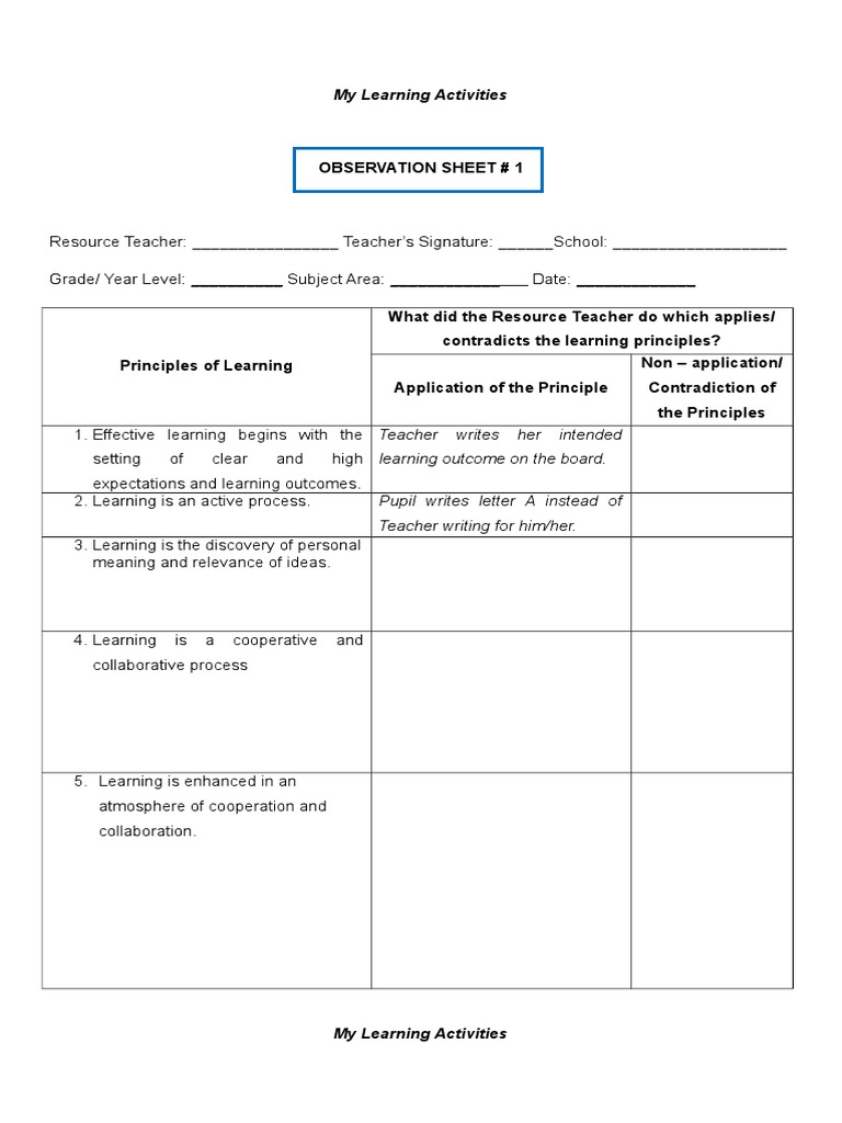 Learning Activity Observations | PDF | Learning | Teachers