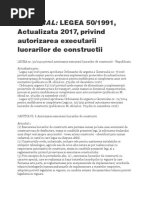 LEGEA 50 Din 1991, Actualizata 2017, Privind Autorizarea Executarii Lucrarilor de Constructii