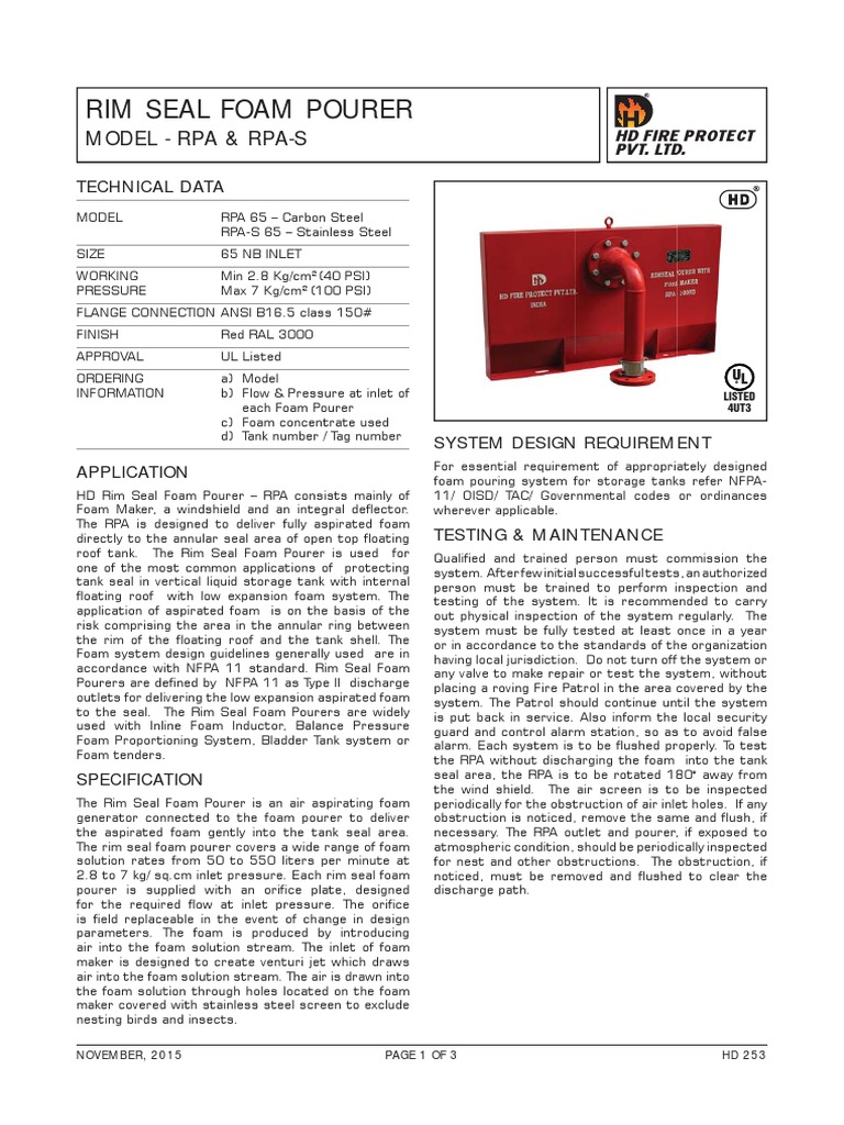 Rim Seal Pourer Data Sheet PDF Foam Damages