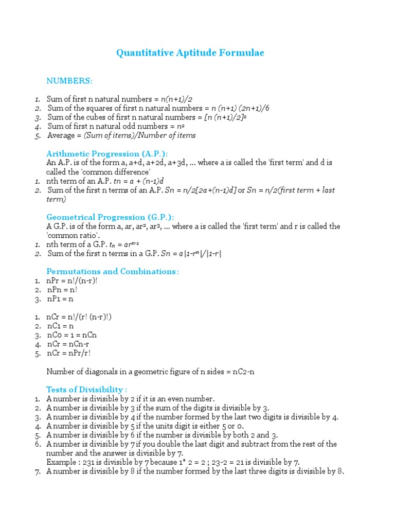 Quantitative Aptitude Formulae Guide | PDF | Volume | Fraction ...
