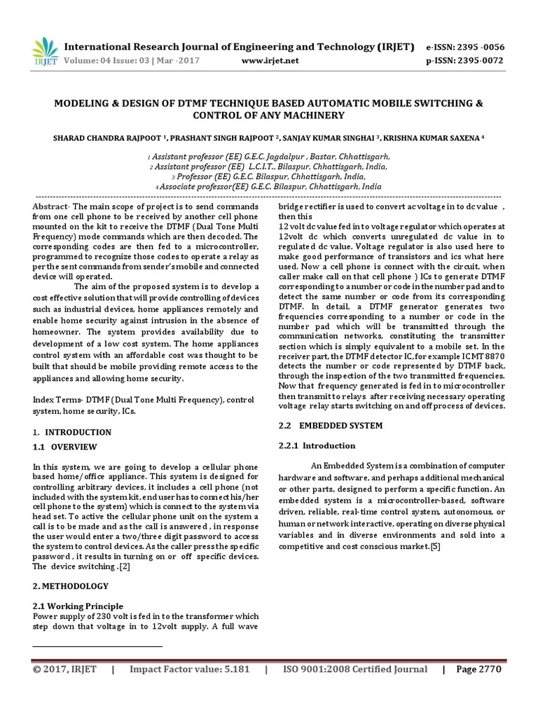 DTMF-Based Mobile Device Control System | PDF | Capacitor | Embedded System
