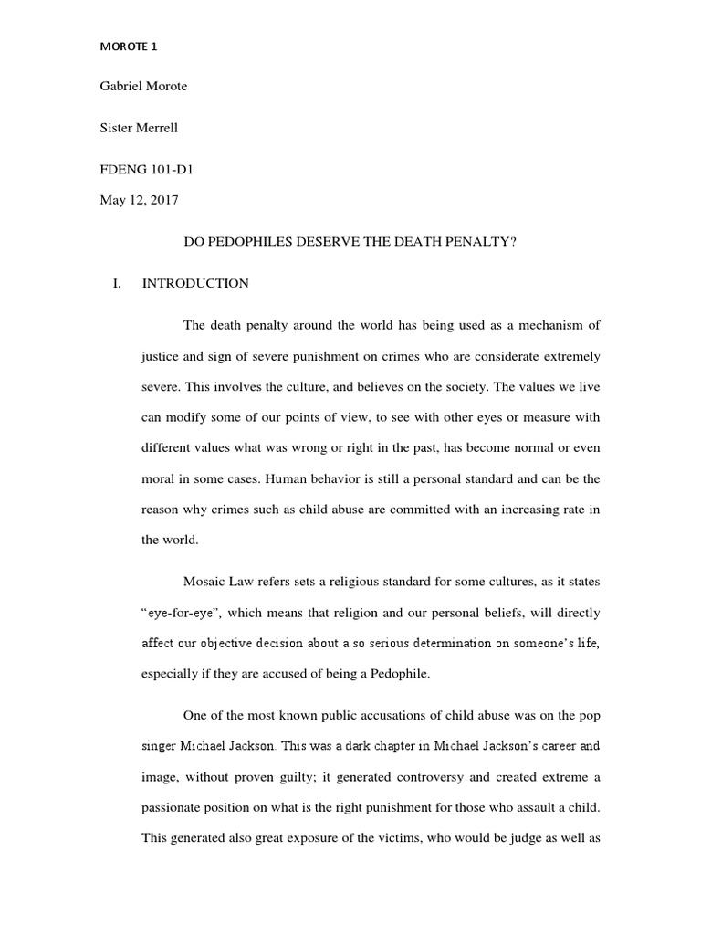 Introduction Death Penalty Child Molesters PDF Child Sexual Abuse