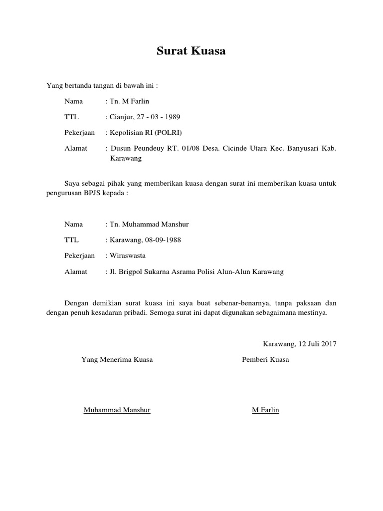 Surat Kuasa BPJS