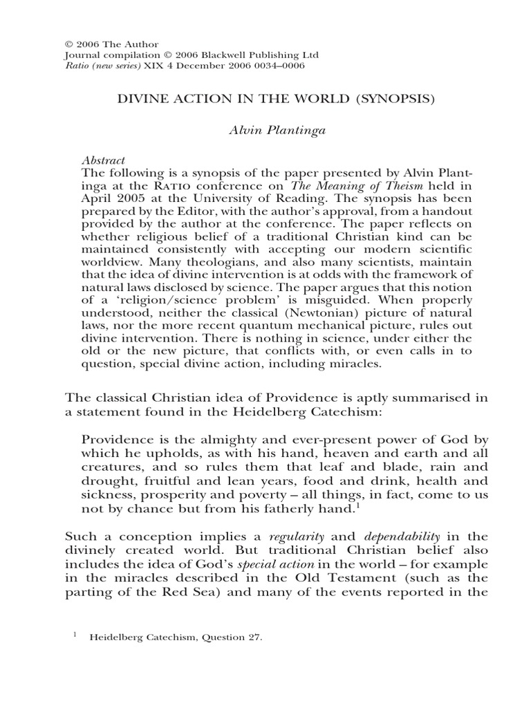PLANTINGA Alvin Divine Action In The World PDF Determinism Miracle