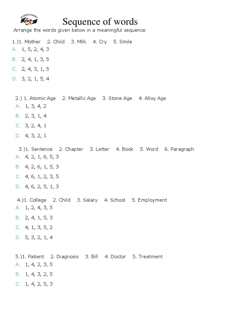 Sequence of Words: A. B. C. D | PDF