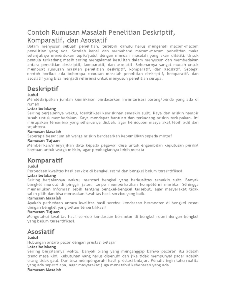 Contoh Rumusan Masalah Penelitian Aneka Macam Contoh