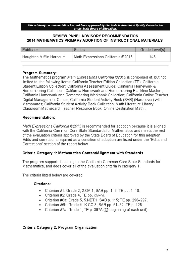 HMH Math Expressions PDF Common Core State Standards Initiative