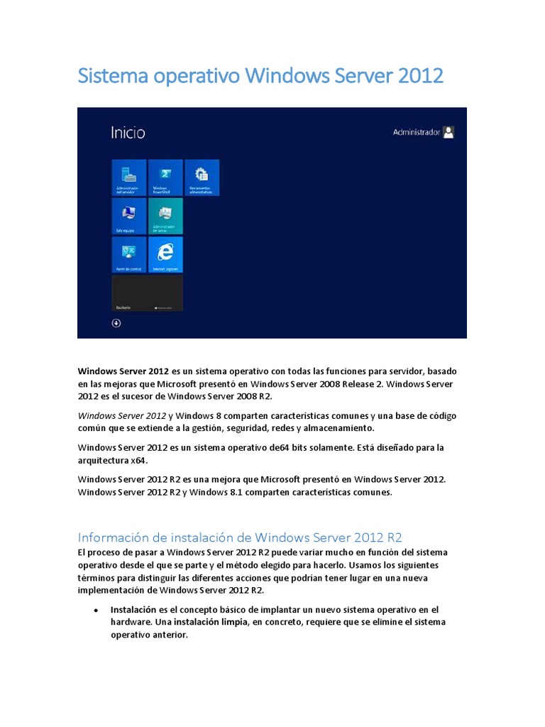 Sistema Operativo Windows Server 2012 | PDF | Servidor (Computación ...