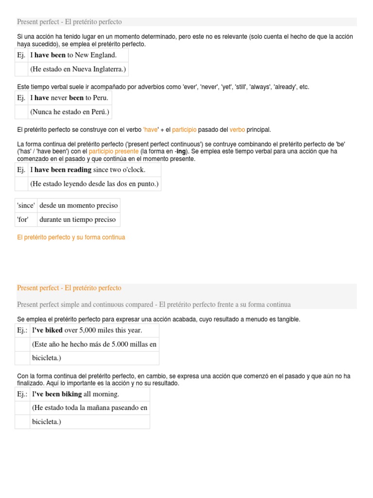 Uso del Present Perfect en Inglés | PDF | Mecánica del lenguaje ...
