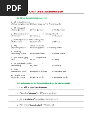 27831 Cv Job Interview Vocabulary Exercises