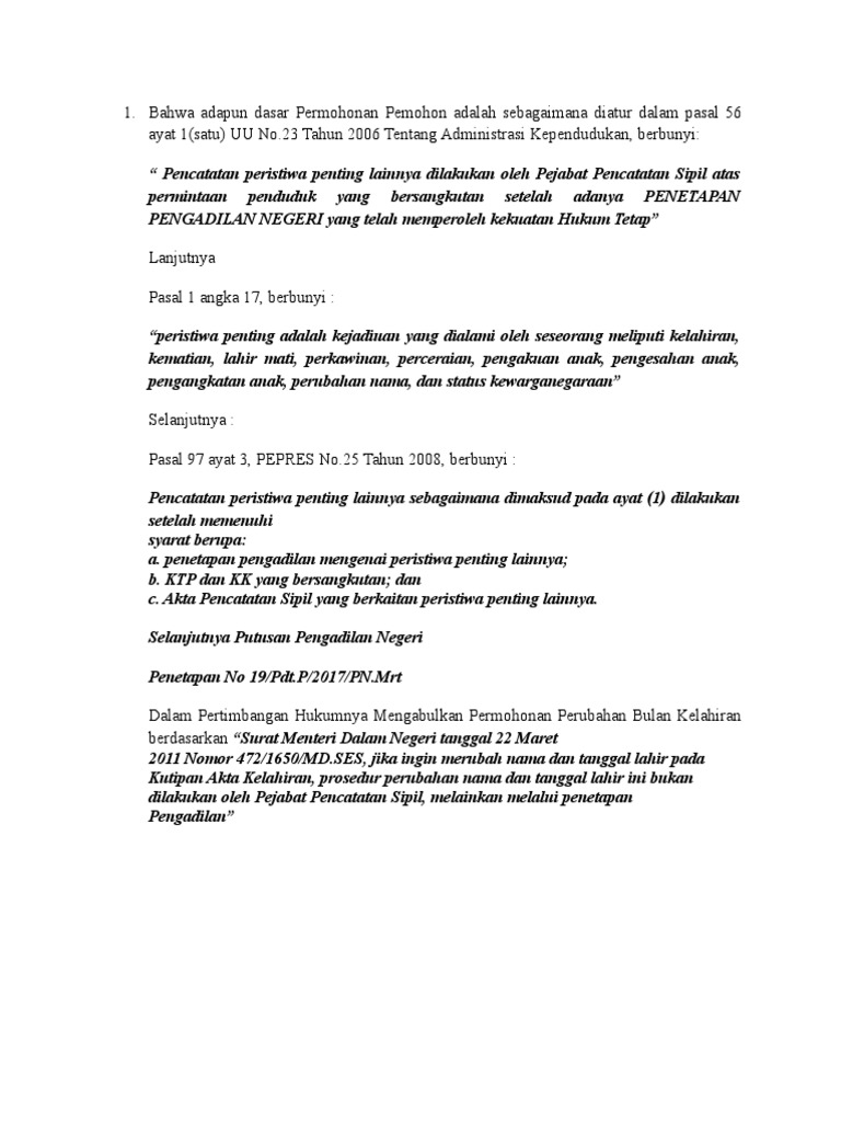 Bahwa Adapun Dasar Permohonan Pemohon Adalah Sebagaimana Pdf