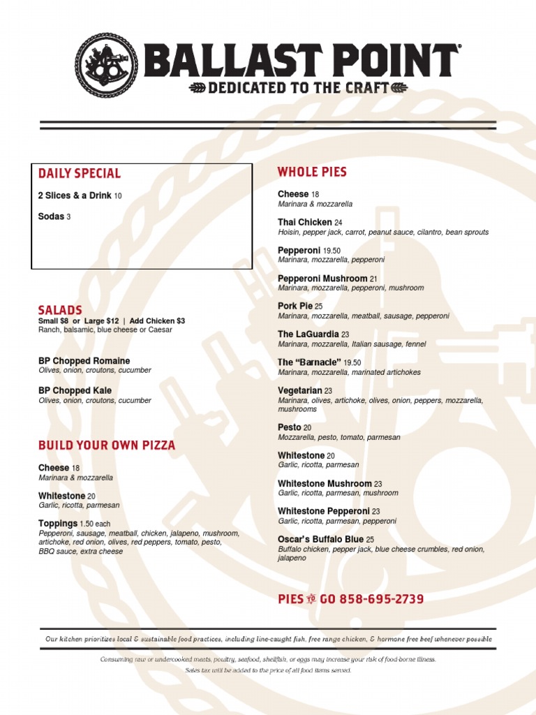 Ballast Point Scripps Ranch Menu Sausage Food And Drink