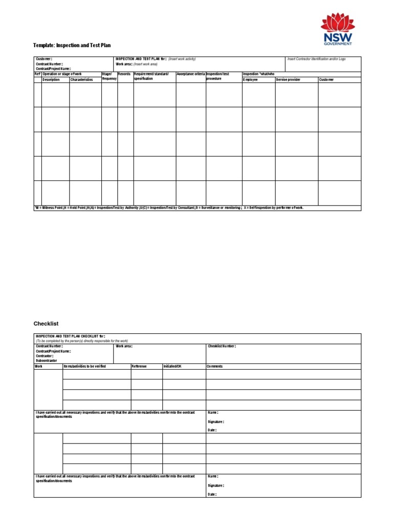 Inspection and Test Plan Template | PDF