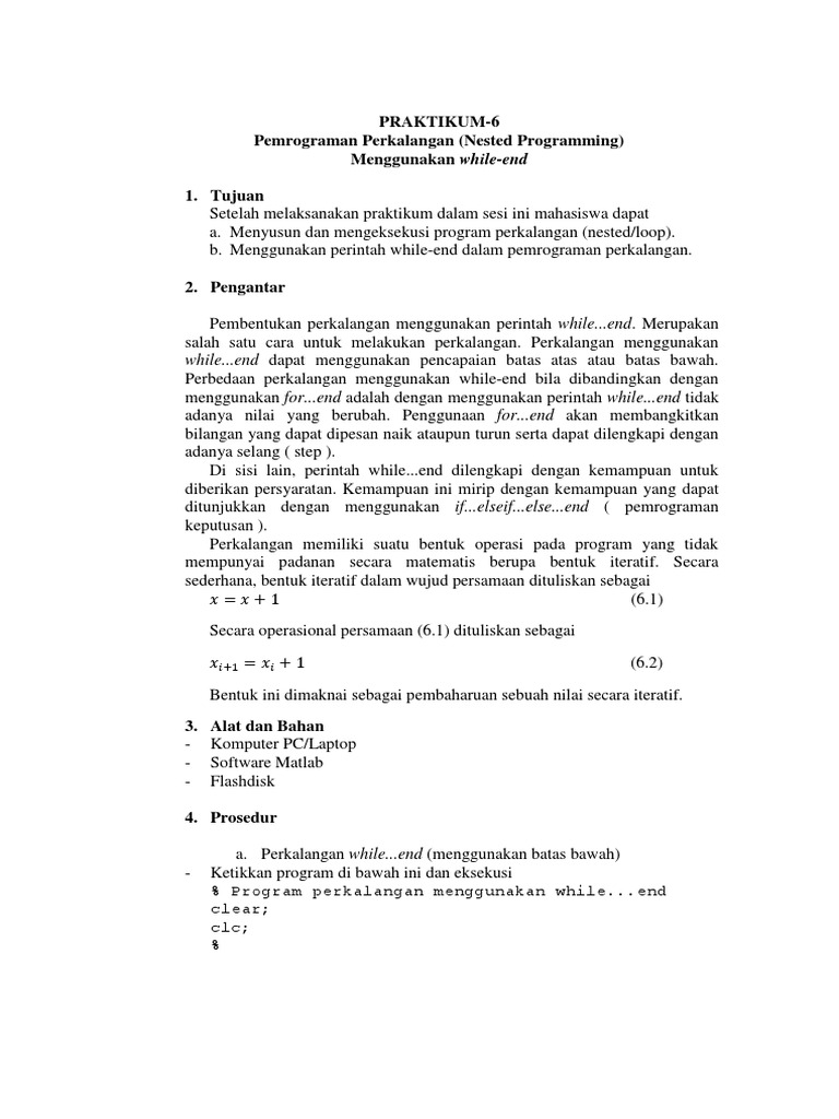 Pemrograman Nested dengan While-End | PDF | Metode & Bahan Ajar ...
