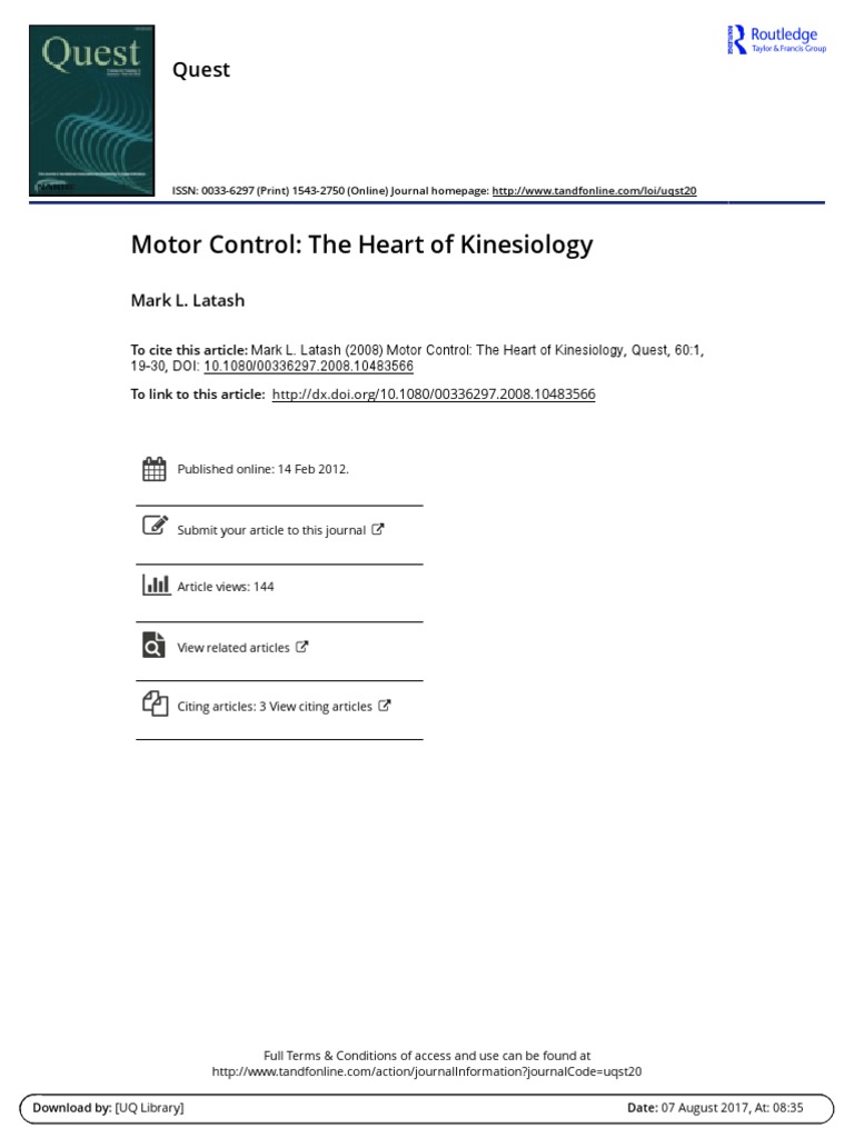 Motor Control The Heart of Kinesiology PDF Discipline (Academia) Soul